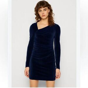 Abercrombie & Fitch NWOT Velvet Mini Dress Asymmetric Ruched Navy Blue size S